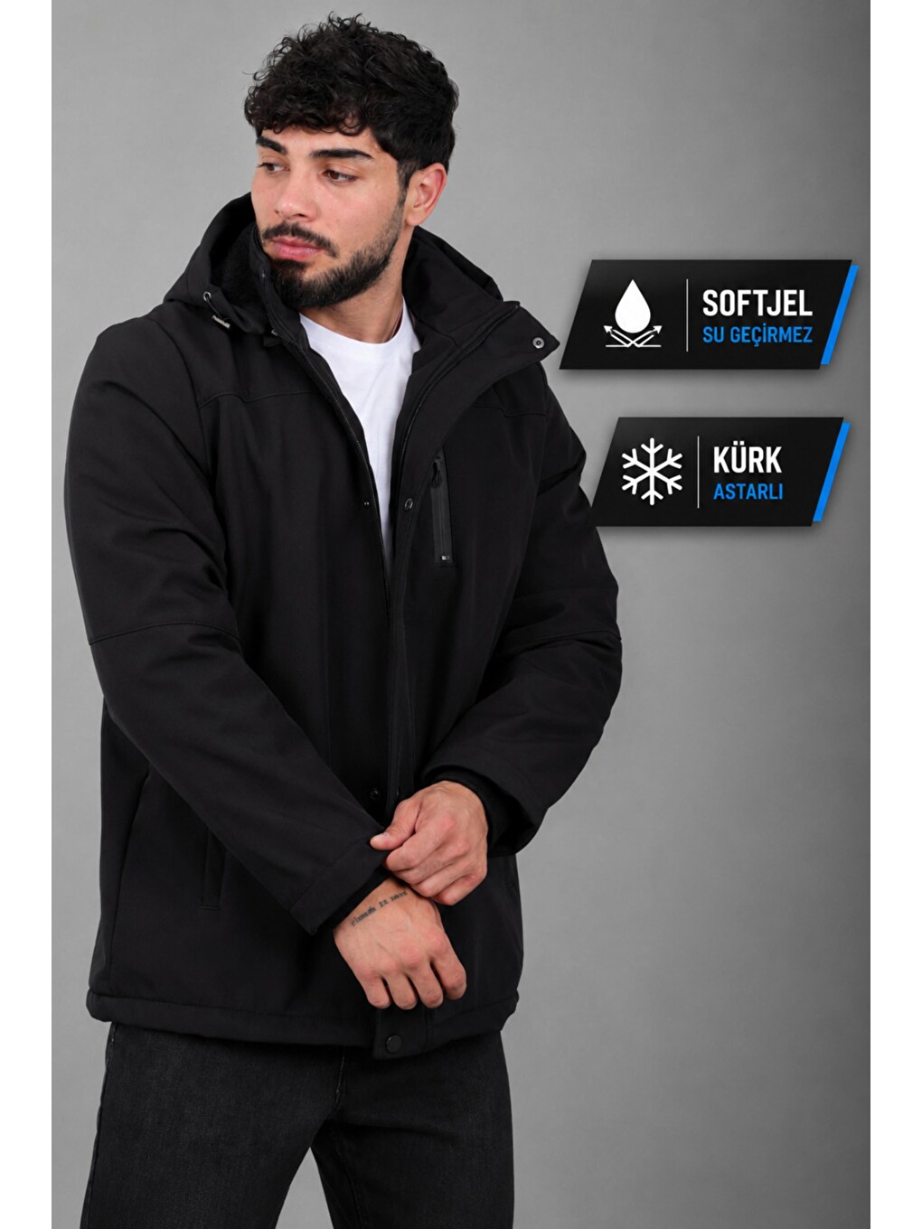 Siyah Parçalı Outdoor Softshell Kışlık Mont Pldp 3038_50513
