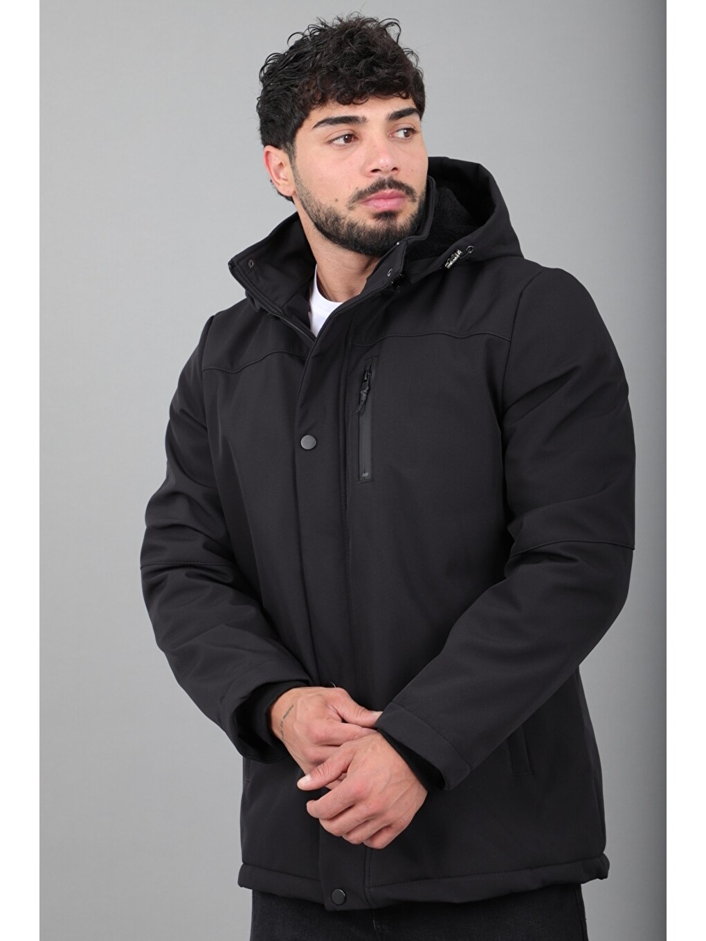 Siyah Parçalı Outdoor Softshell Kışlık Mont Pldp 3038_50513-1