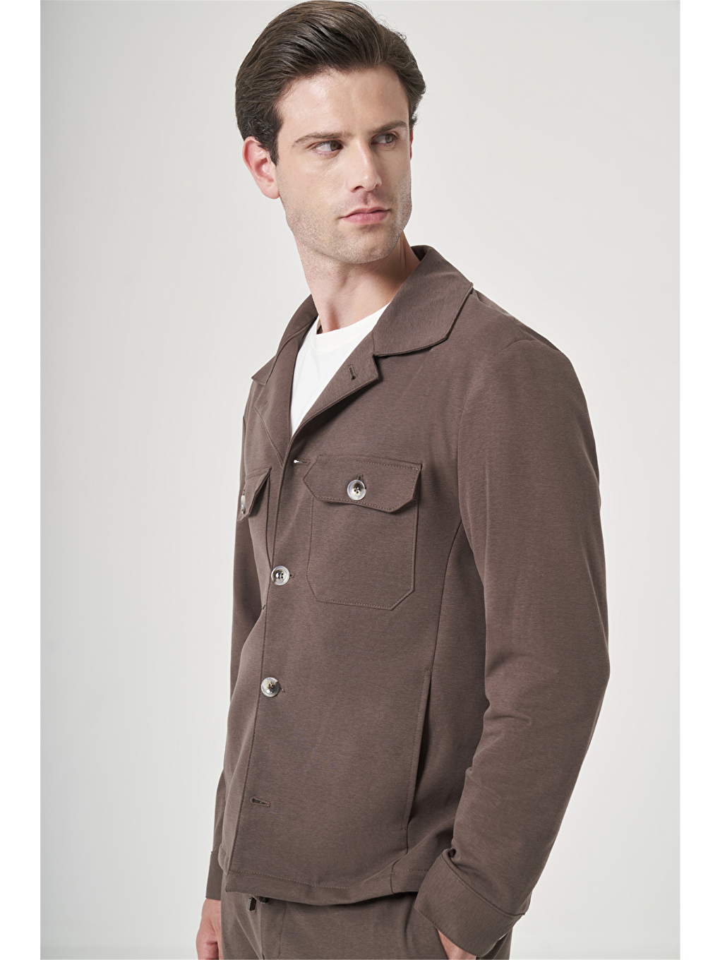 Kahverengi Berberi Yaka Örme Beli Lastikli 6 Drop Slim Fit Astarsız Esnek Takım Elbise 1001260177-2