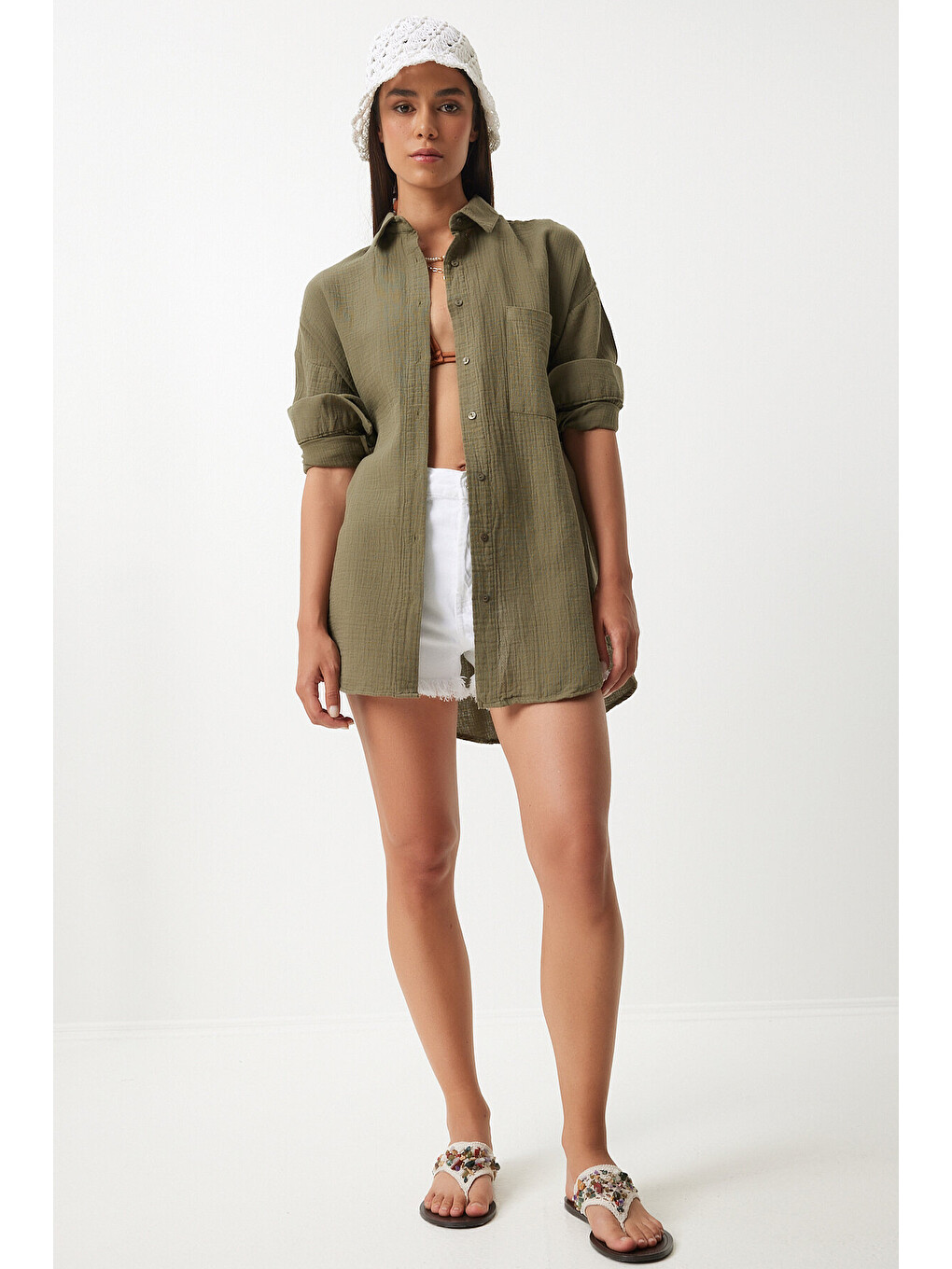 Haki Oversize Basic Müslin Gömlek HAKİ LMX0002