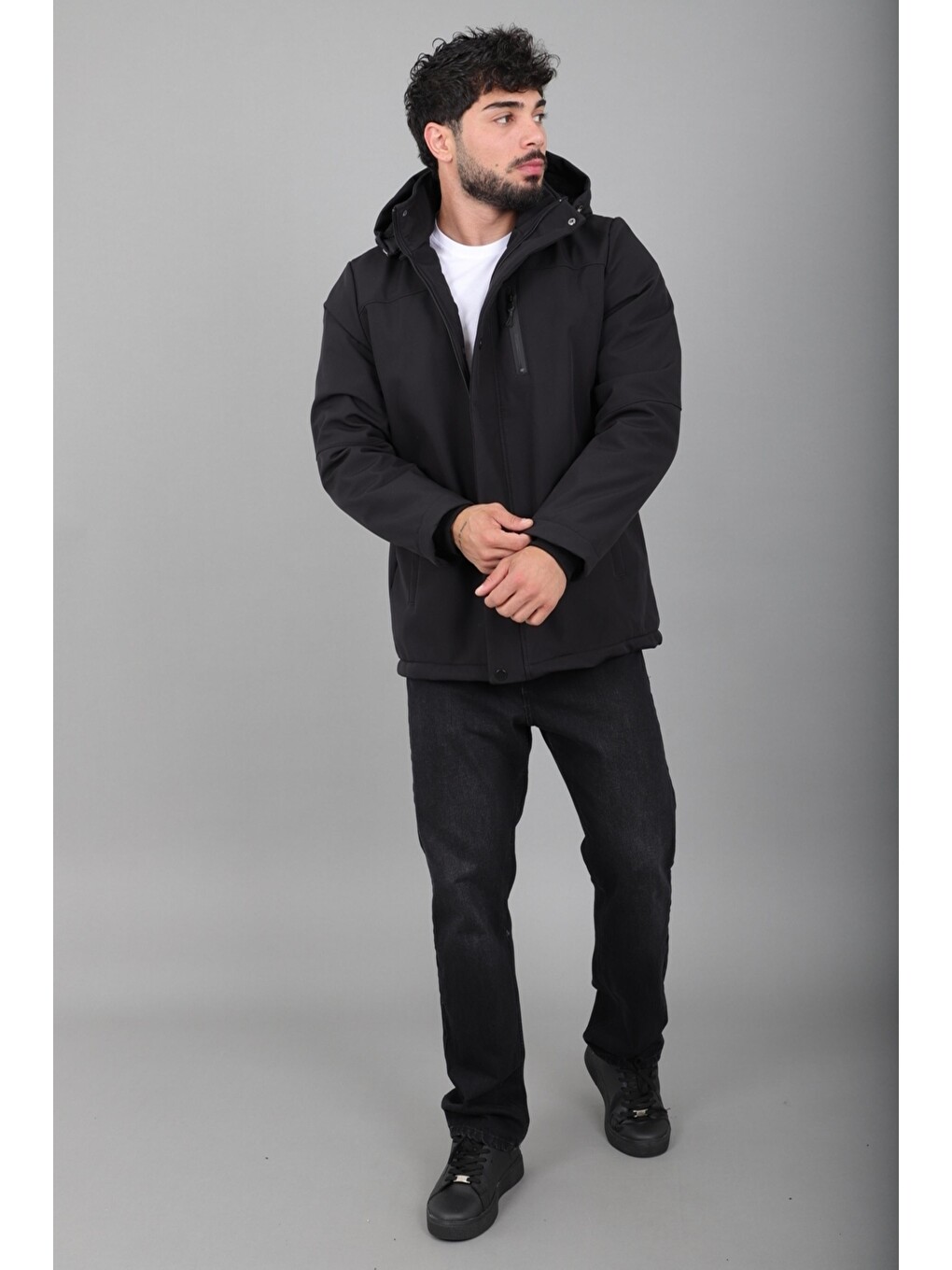 Siyah Parçalı Outdoor Softshell Kışlık Mont Pldp 3038_50513-2