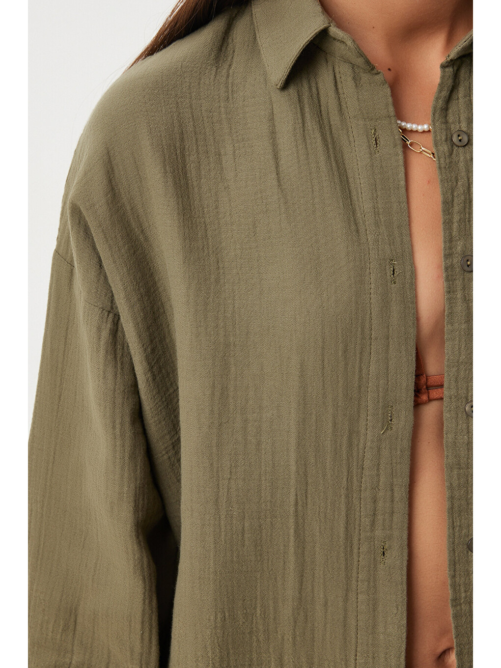 Haki Oversize Basic Müslin Gömlek HAKİ LMX0002-1