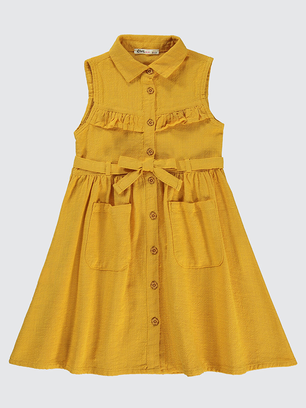 Kahverengi Girls Kız Çocuk Elbise 6-9 Yaş Hardal