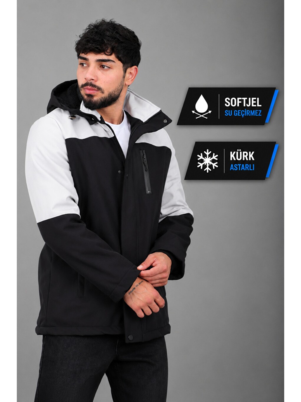 Bej Parçalı Outdoor Softshell Kışlık Mont Pldp 3038_50513