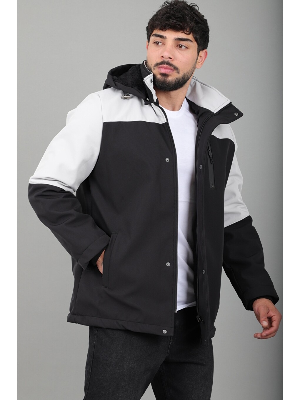Bej Parçalı Outdoor Softshell Kışlık Mont Pldp 3038_50513-1