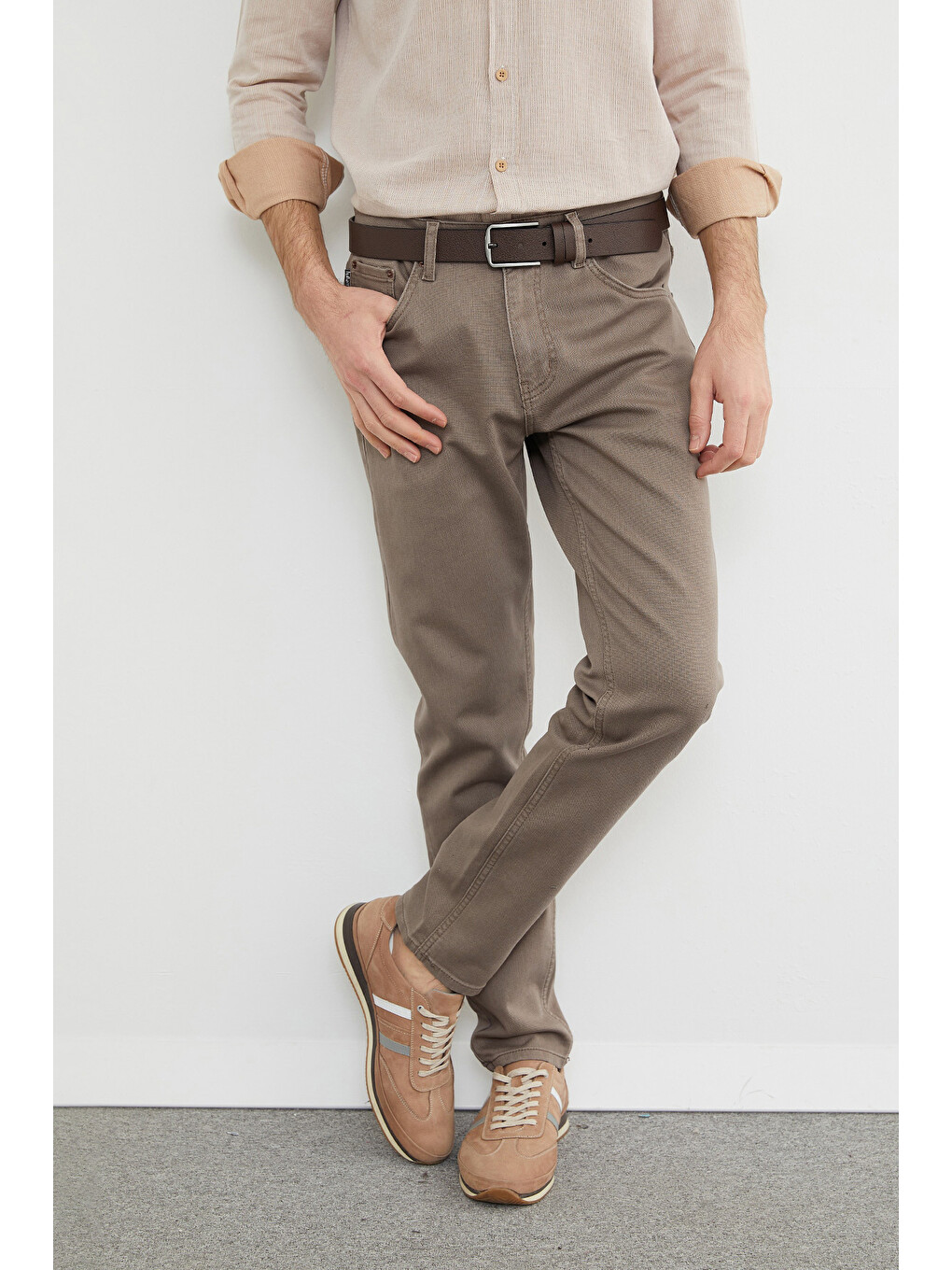 Bej Büyük Beden Regular Fit Normal Bel Jean-1