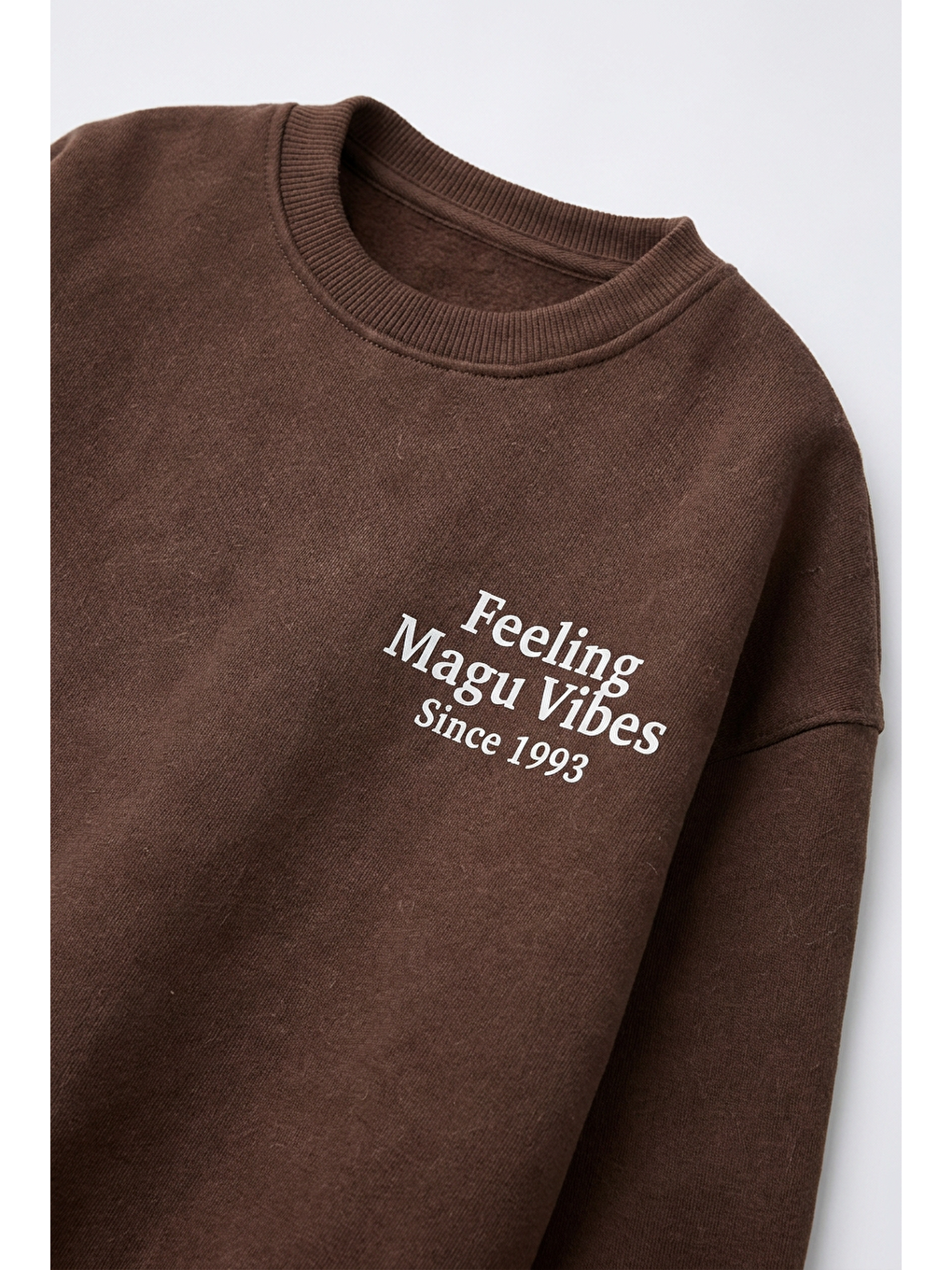 Çocuk Pamuklu Minimal Yazı Baskılı Kahverengi Sweatshirt-1