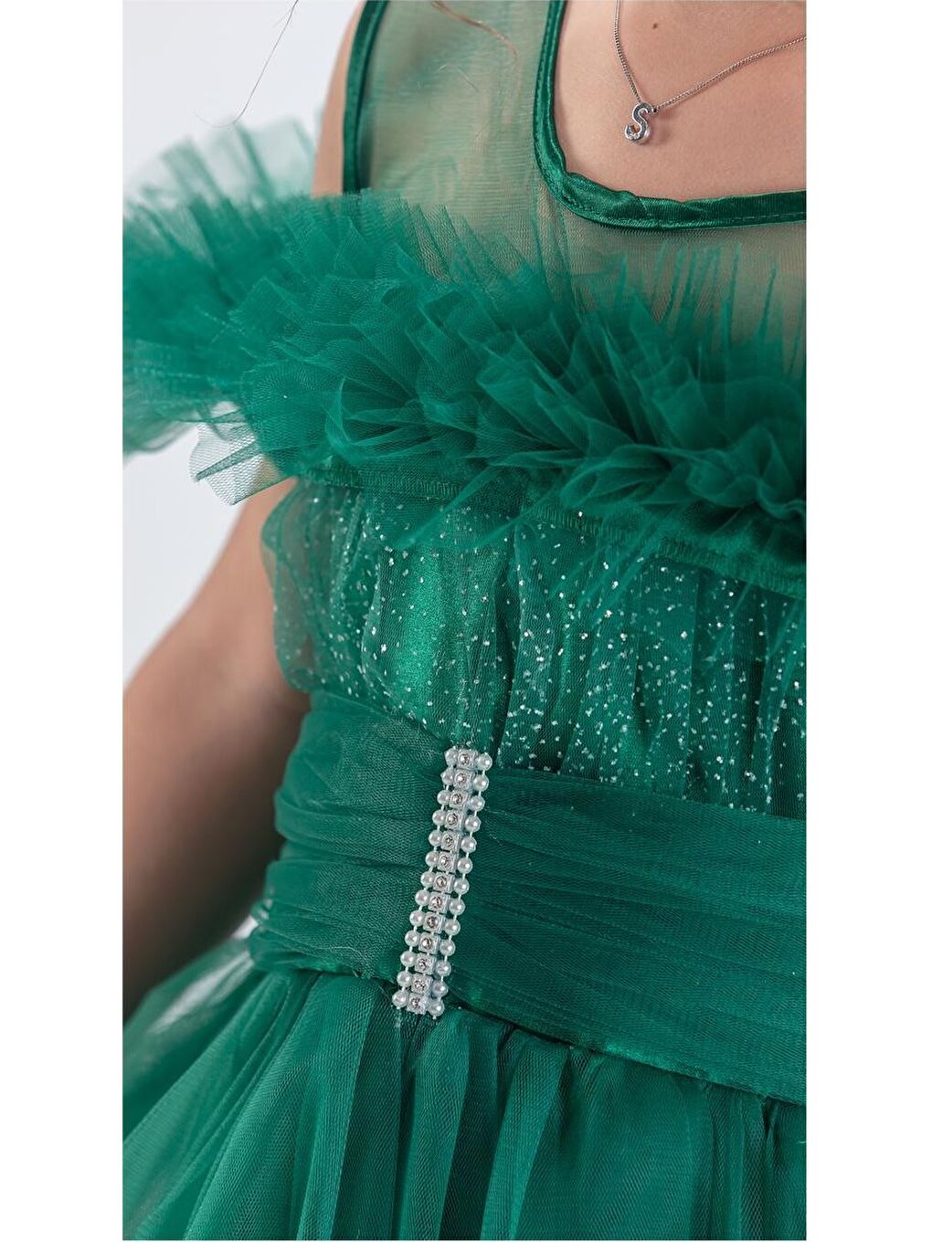 Yeşil Uzun Etek Kız Çocuk Robası Şifon Abiye M00723-8