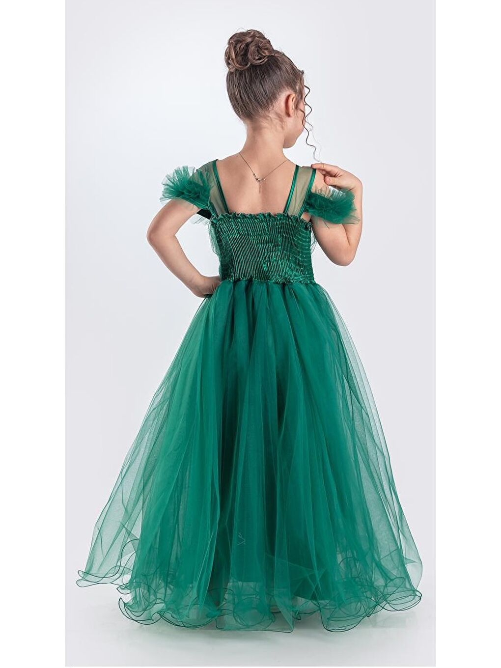 Yeşil Uzun Etek Kız Çocuk Robası Şifon Abiye M00723-9