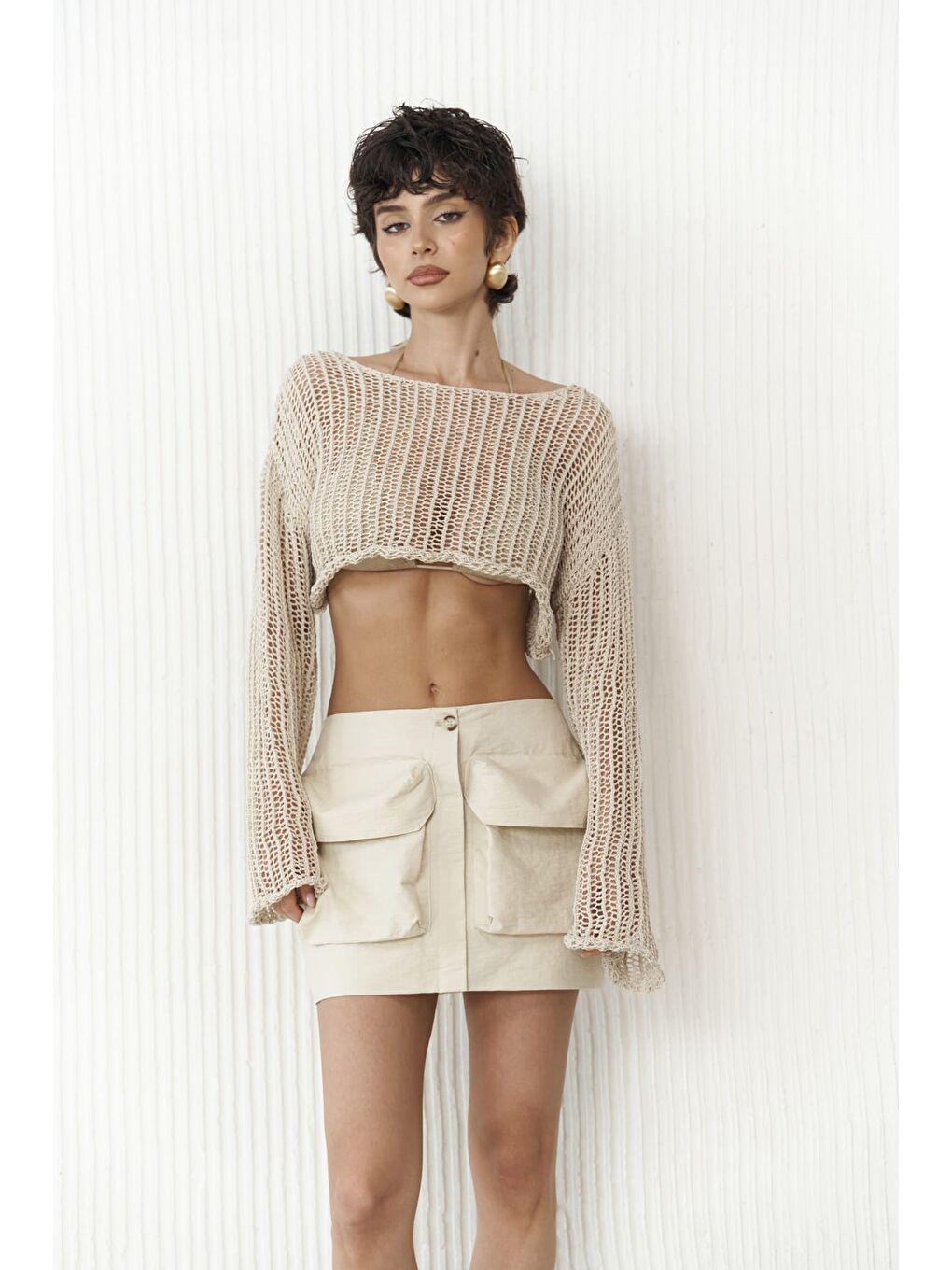 Berry Bej Mini Etek-6