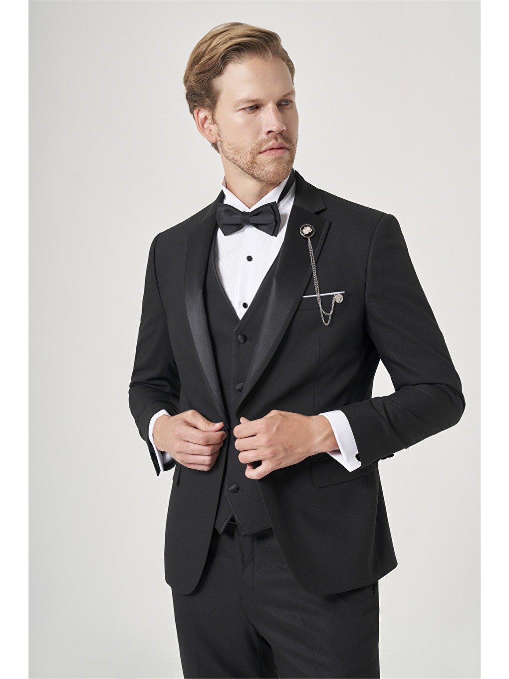 Siyah 6 Drop Slim Fit Esnek Yelekli Damatlık 1001260301-1