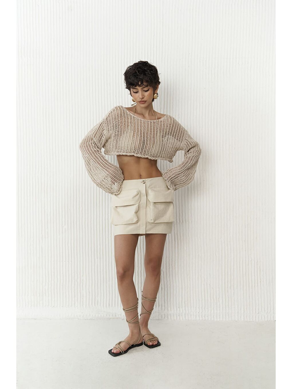 Berry Bej Mini Etek-7