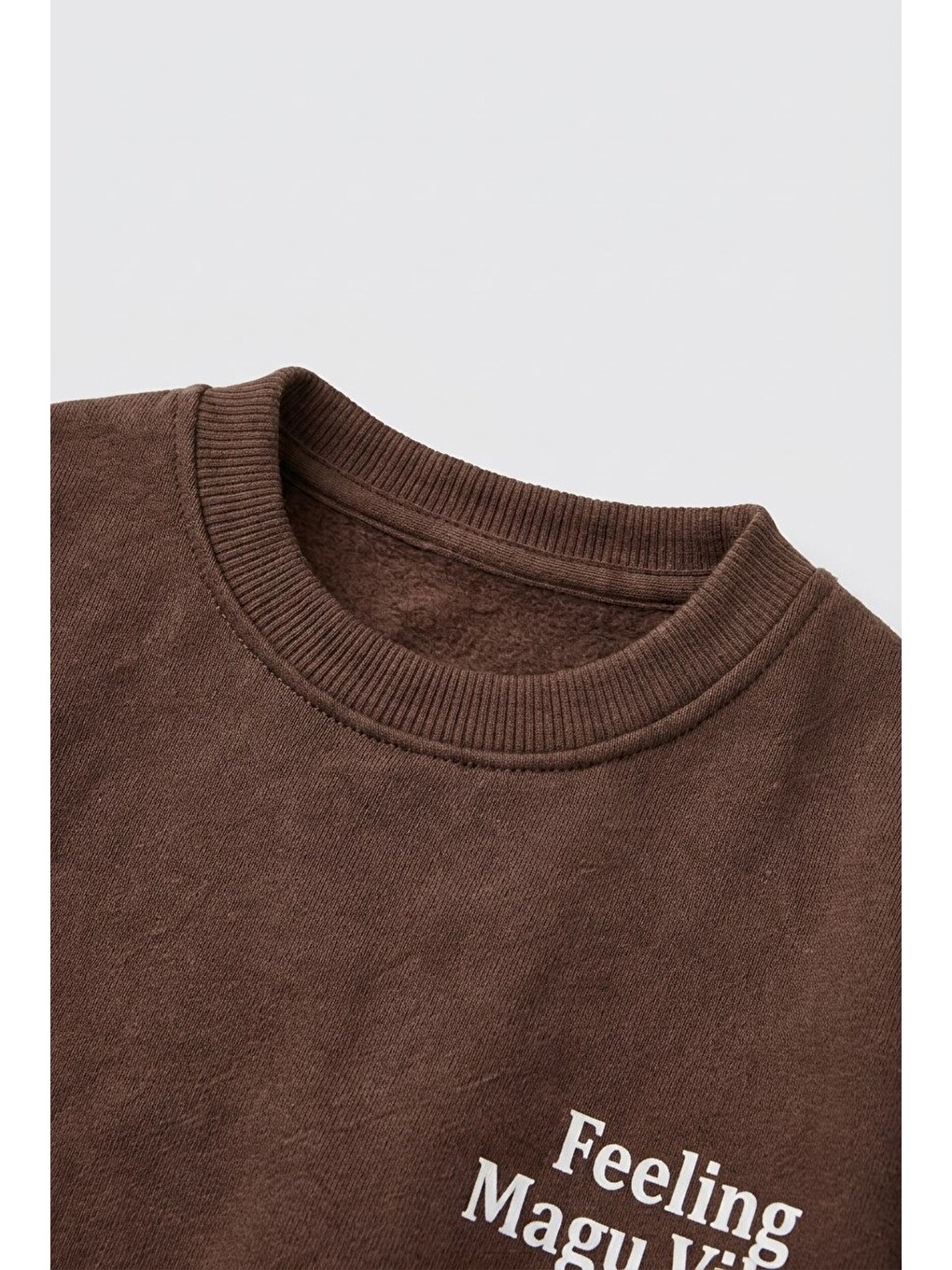 Çocuk Pamuklu Minimal Yazı Baskılı Kahverengi Sweatshirt-3