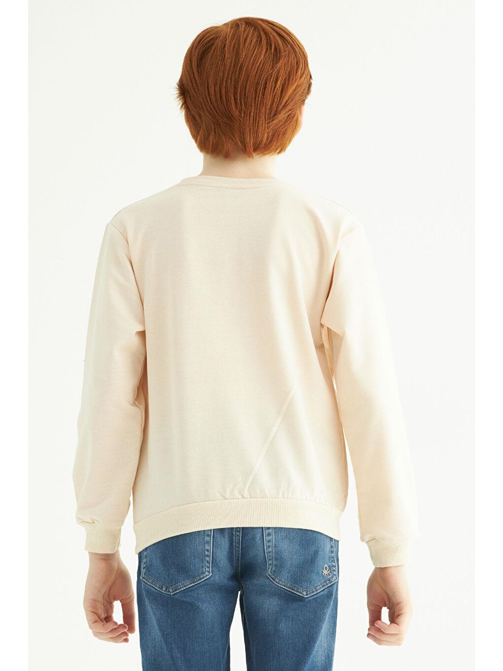 Bej Bisiklet Yaka Yazı Baskılı Erkek Çocuk Sweatshirt-4