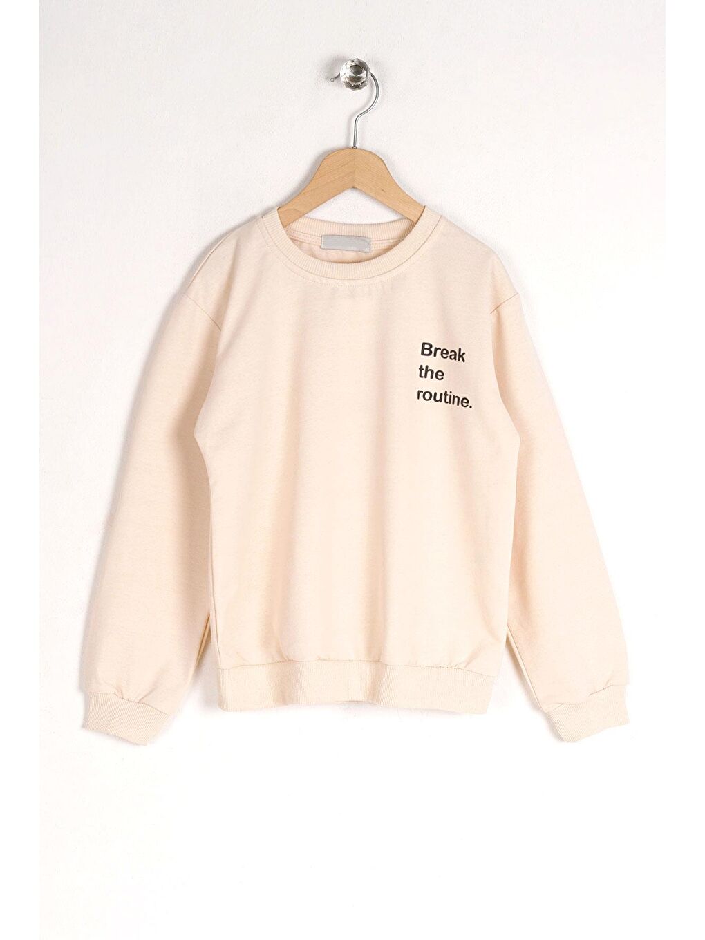 Bej Bisiklet Yaka Yazı Baskılı Erkek Çocuk Sweatshirt-5