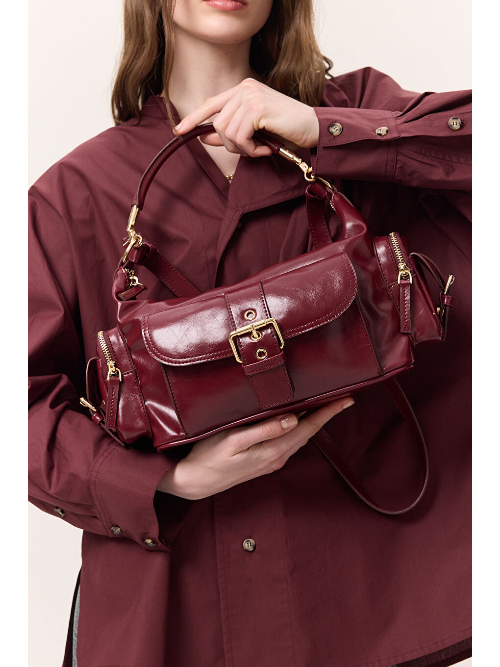 Mıca Tokalı Çanta Bordo-4