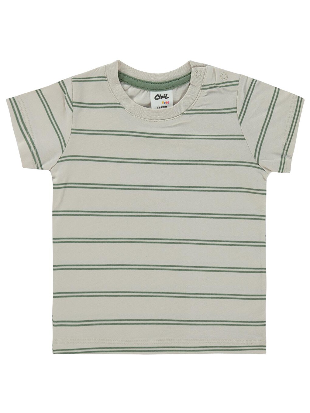 Baby Çizgili Tişört 2'li Set 6-18 Ay Slopet - Haki-3
