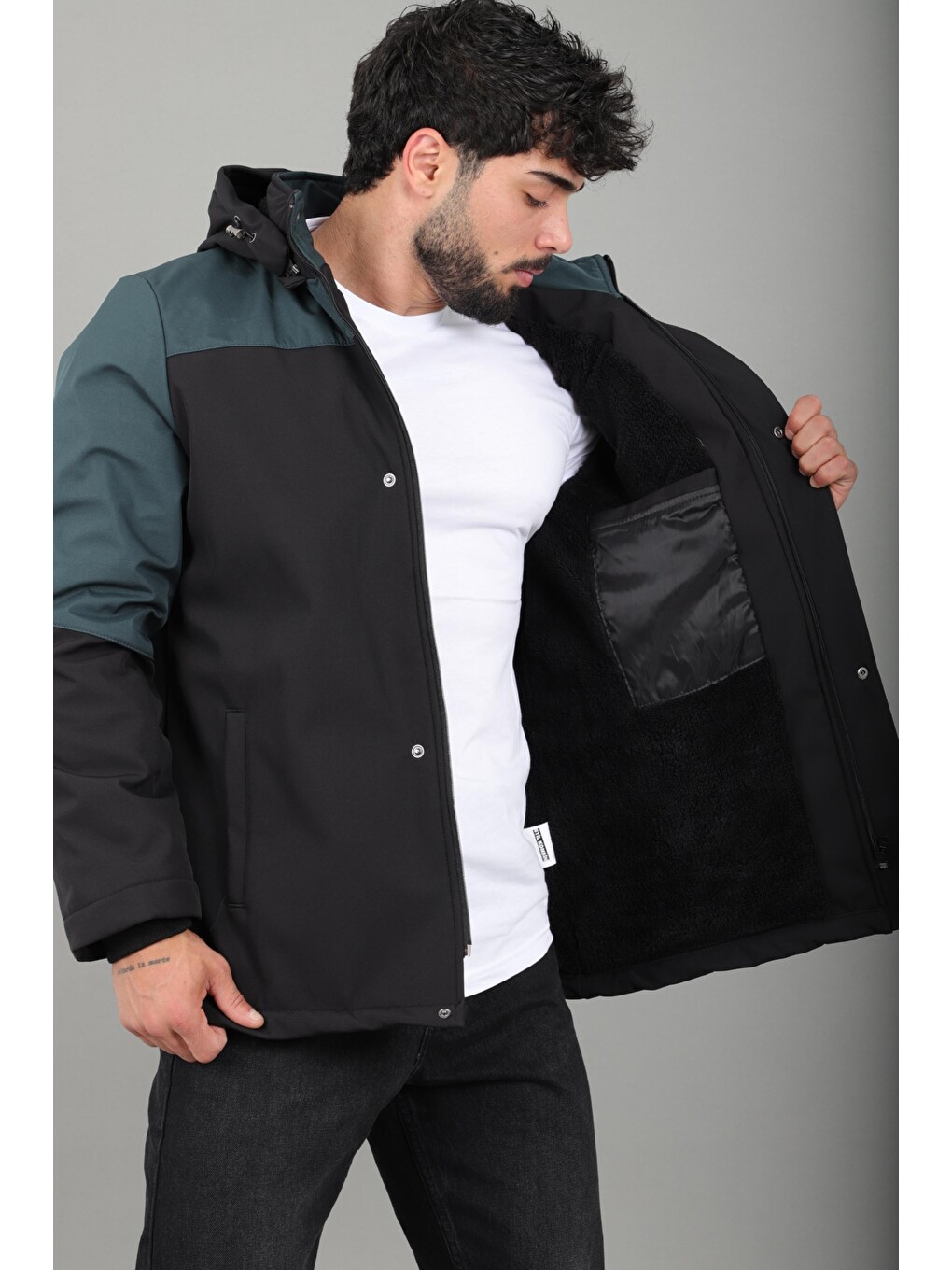 Petrol Parçalı Outdoor Softshell Kışlık Mont Pldp 3038_50513-2