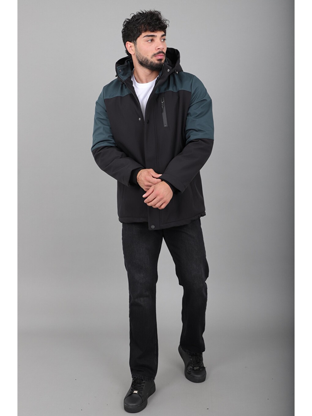 Petrol Parçalı Outdoor Softshell Kışlık Mont Pldp 3038_50513-3