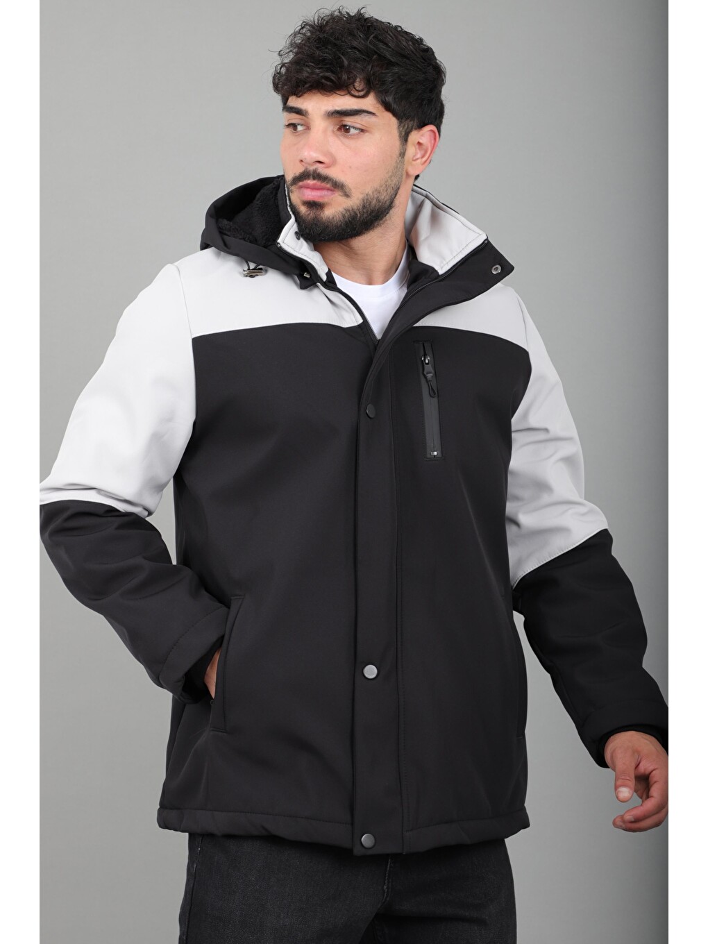 Bej Parçalı Outdoor Softshell Kışlık Mont Pldp 3038_50513-2