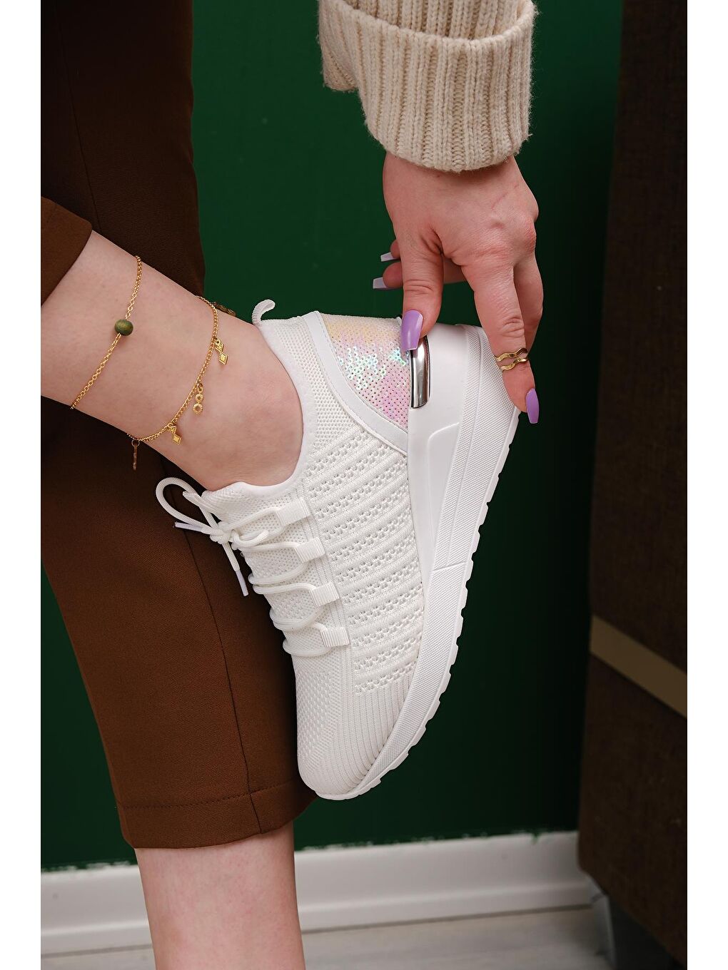 Beyaz Delisle Fileli Kalın Topuklu Kadın Sneaker-3