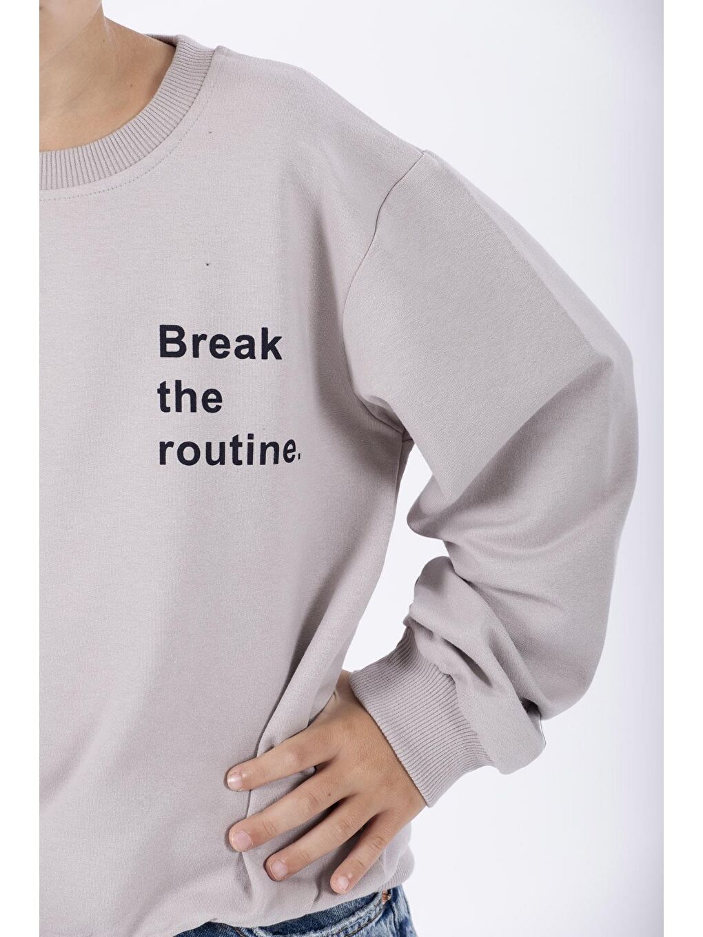 Bej Bisiklet Yaka Yazı Baskılı Erkek Çocuk Sweatshirt-4