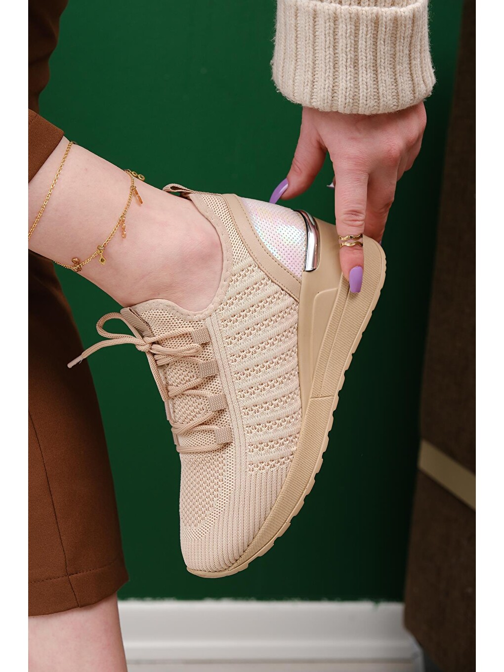 Kahverengi Delisle Fileli Kalın Topuklu Kadın Sneaker-3