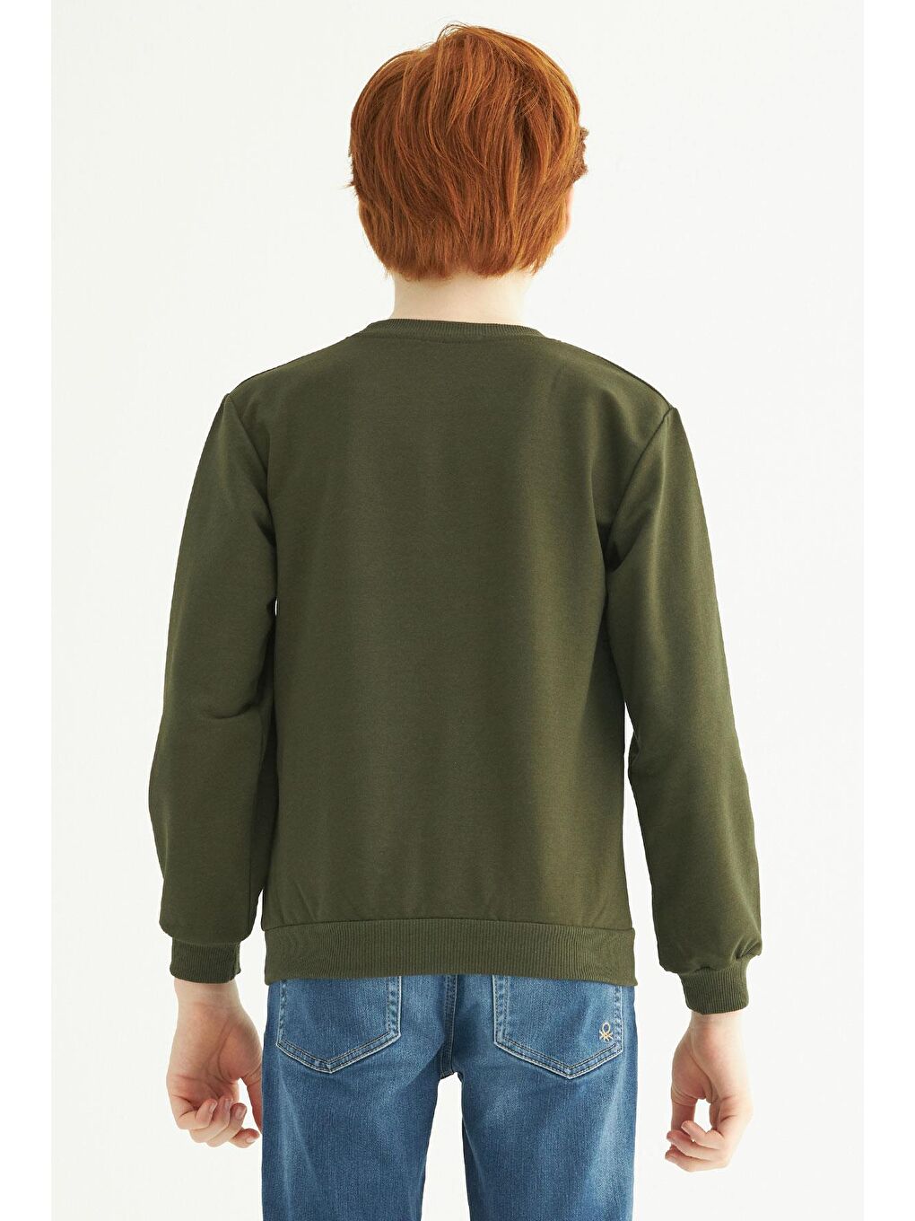 Haki Bisiklet Yaka Yazı Baskılı Erkek Çocuk Sweatshirt-1