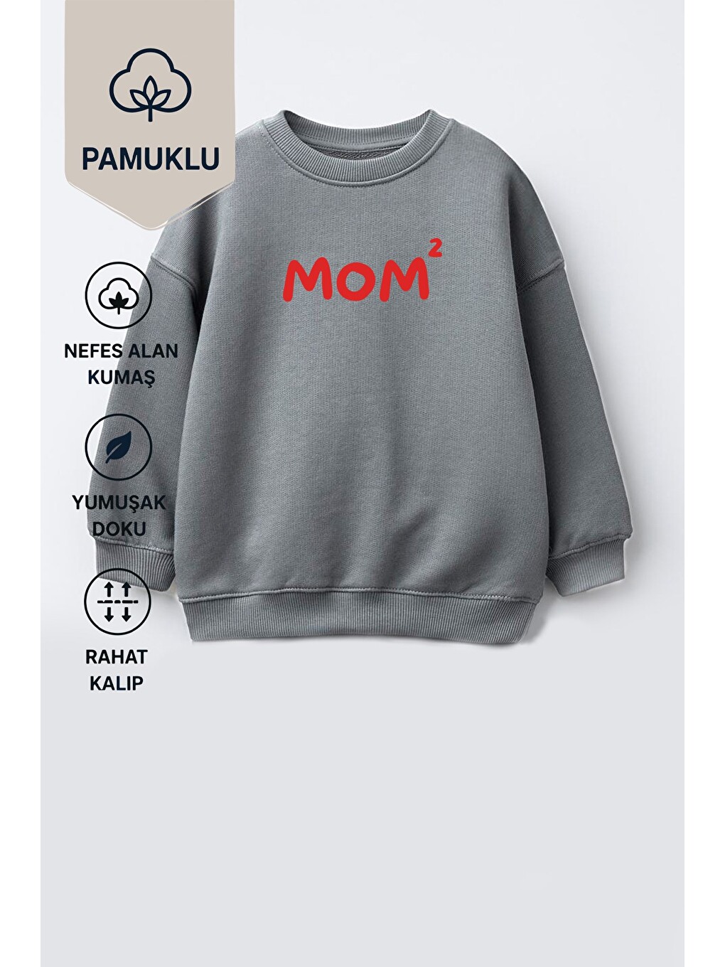 Antrasit Unisex Çocuk Anne Baskılı 3 İplik Kumaş Pamuklu Sweatshirt-2