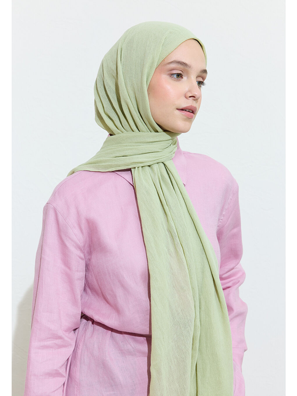 Yeşil PAMUKLU KETEN ŞAL PISTACHIO MACARON-1