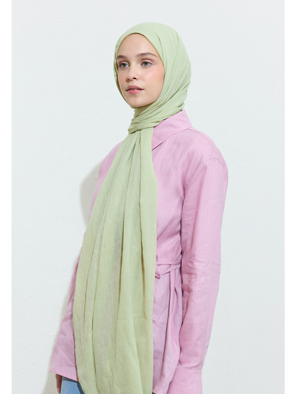 Yeşil PAMUKLU KETEN ŞAL PISTACHIO MACARON-2