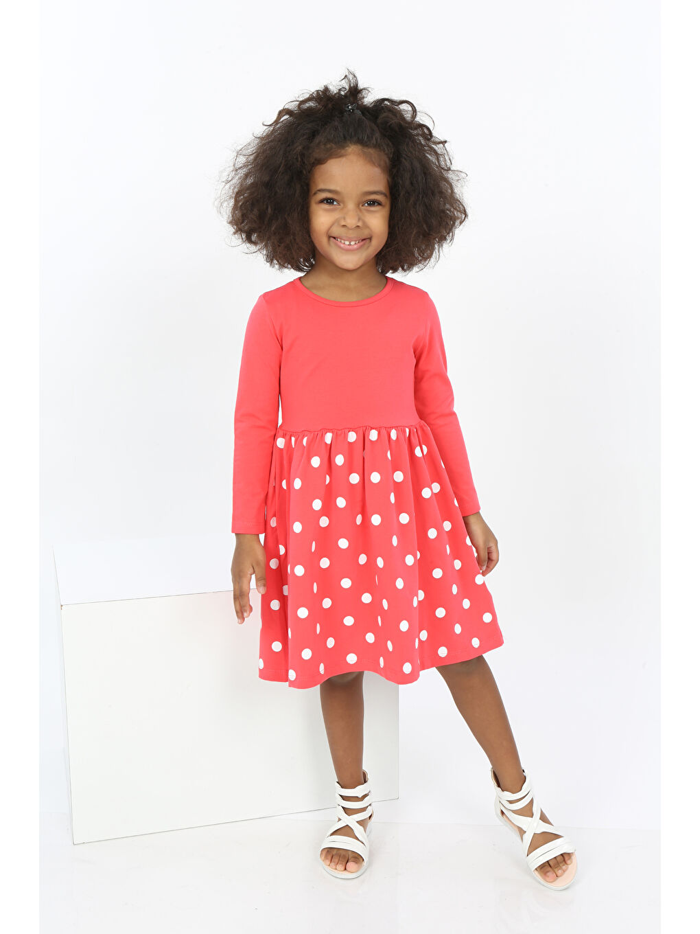 Kırmızı Kız Çocuk Etek Puantiye Baskılı Elbise