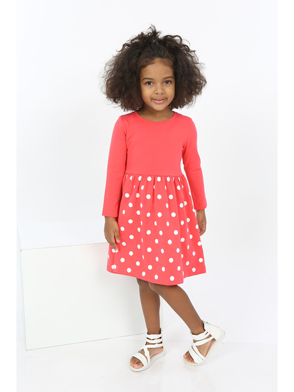 Kırmızı Kız Çocuk Etek Puantiye Baskılı Elbise-2