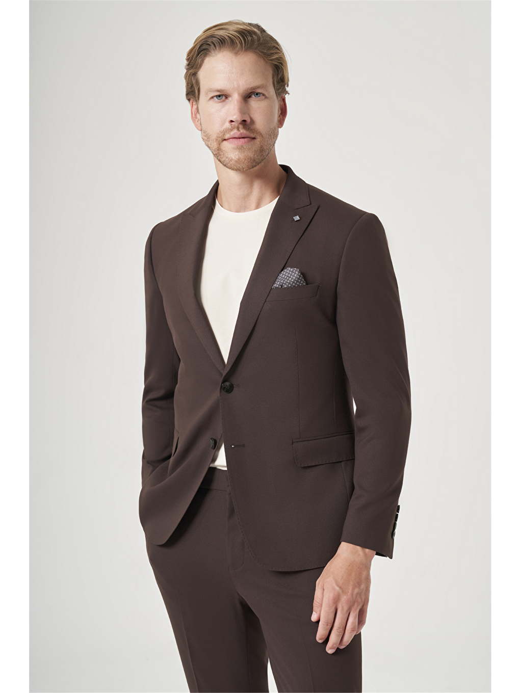 Kahverengi Kırlangıç Yaka 6 Drop Slim Fit Tam Astar Esnek Takım Elbise 1001260148-1