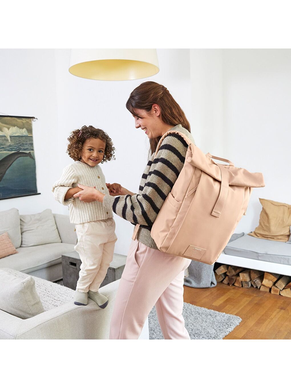 Rolltop Up Bebek Bakım Sırt Çantası Peach Rose-7