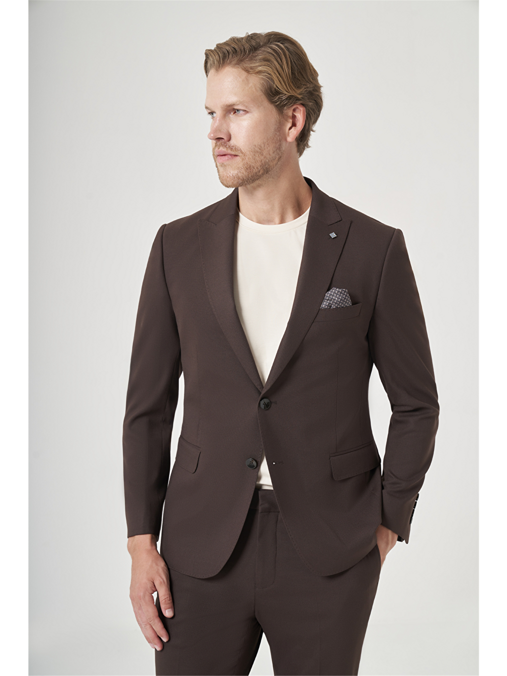 Kahverengi Kırlangıç Yaka 6 Drop Slim Fit Tam Astar Esnek Takım Elbise 1001260148-2