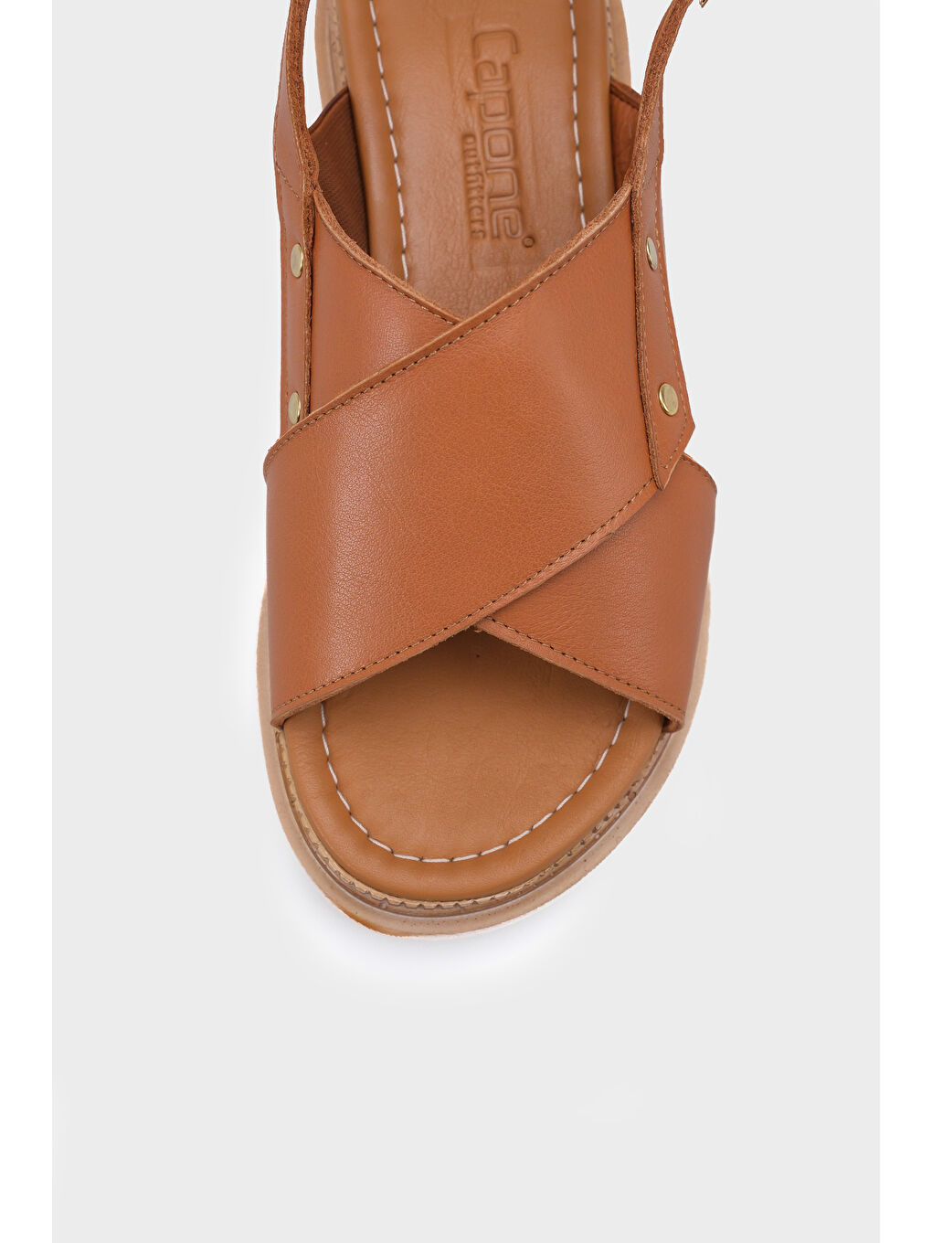 Kahverengi Katy Hakiki Deri Soft Konfor Dolgu Topuk Kadın Sandalet-2