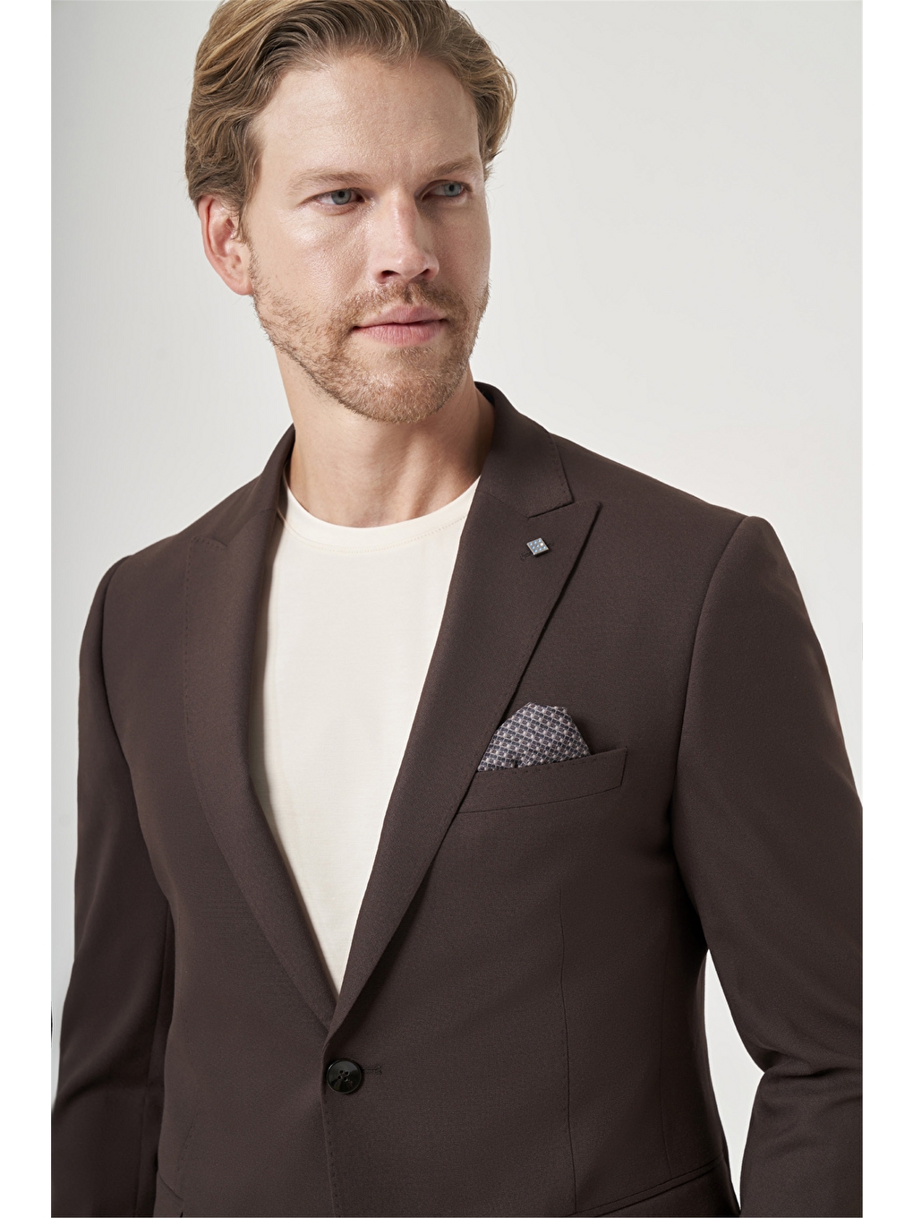Kahverengi Kırlangıç Yaka 6 Drop Slim Fit Tam Astar Esnek Takım Elbise 1001260148-3