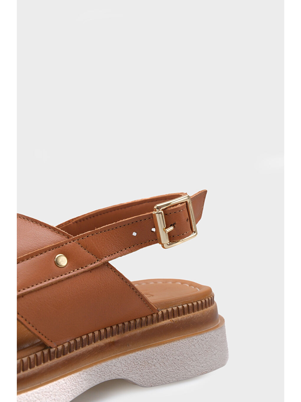 Kahverengi Katy Hakiki Deri Soft Konfor Dolgu Topuk Kadın Sandalet-3