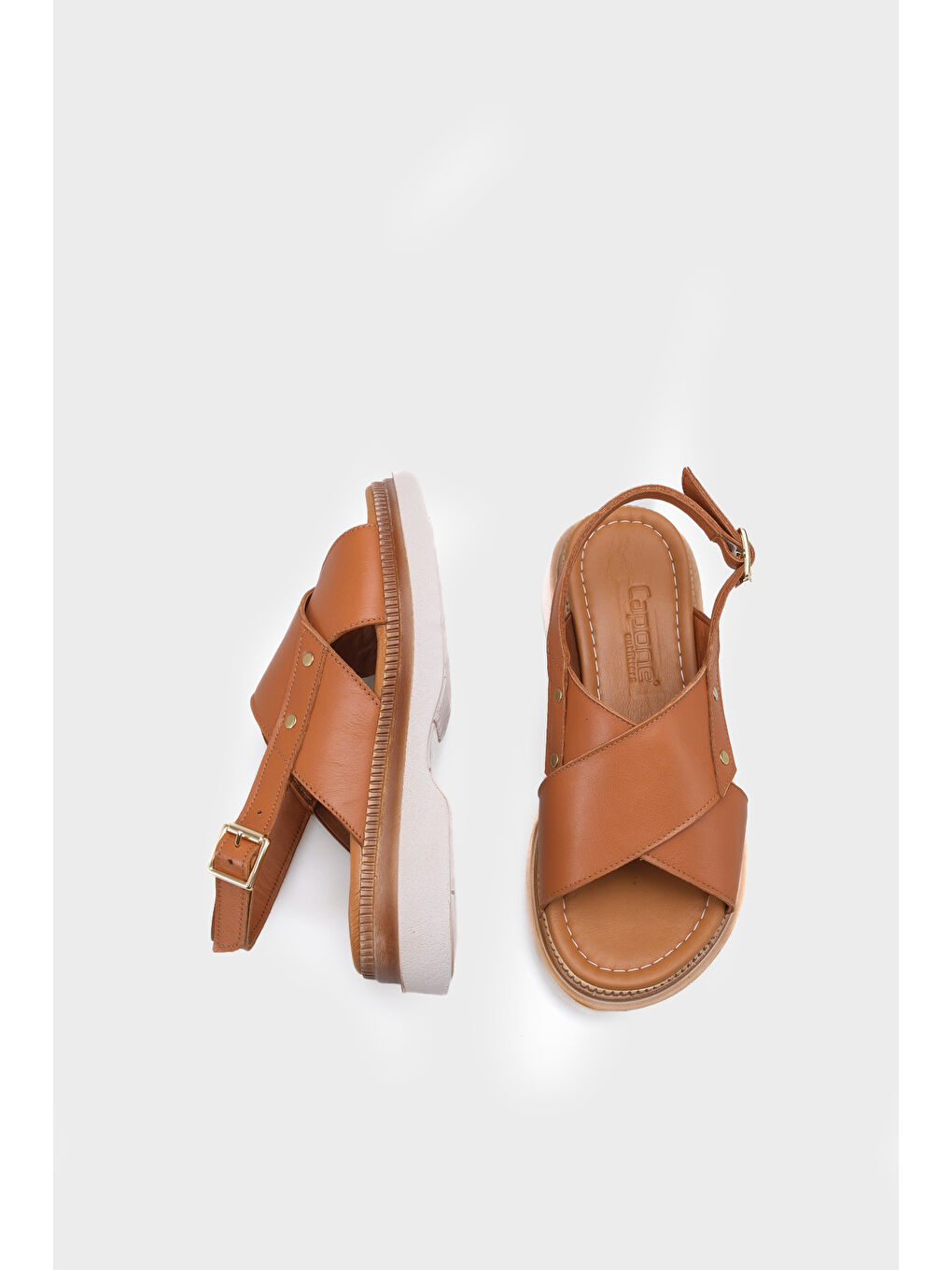 Kahverengi Katy Hakiki Deri Soft Konfor Dolgu Topuk Kadın Sandalet-4