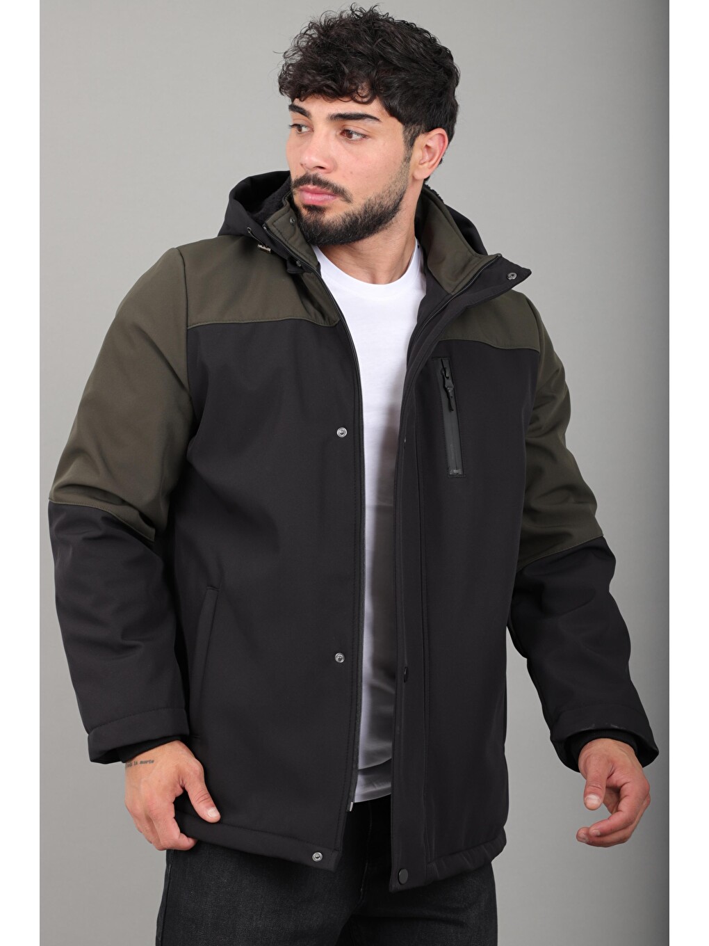 Haki Parçalı Outdoor Softshell Kışlık Mont Pldp 3038_50513-1