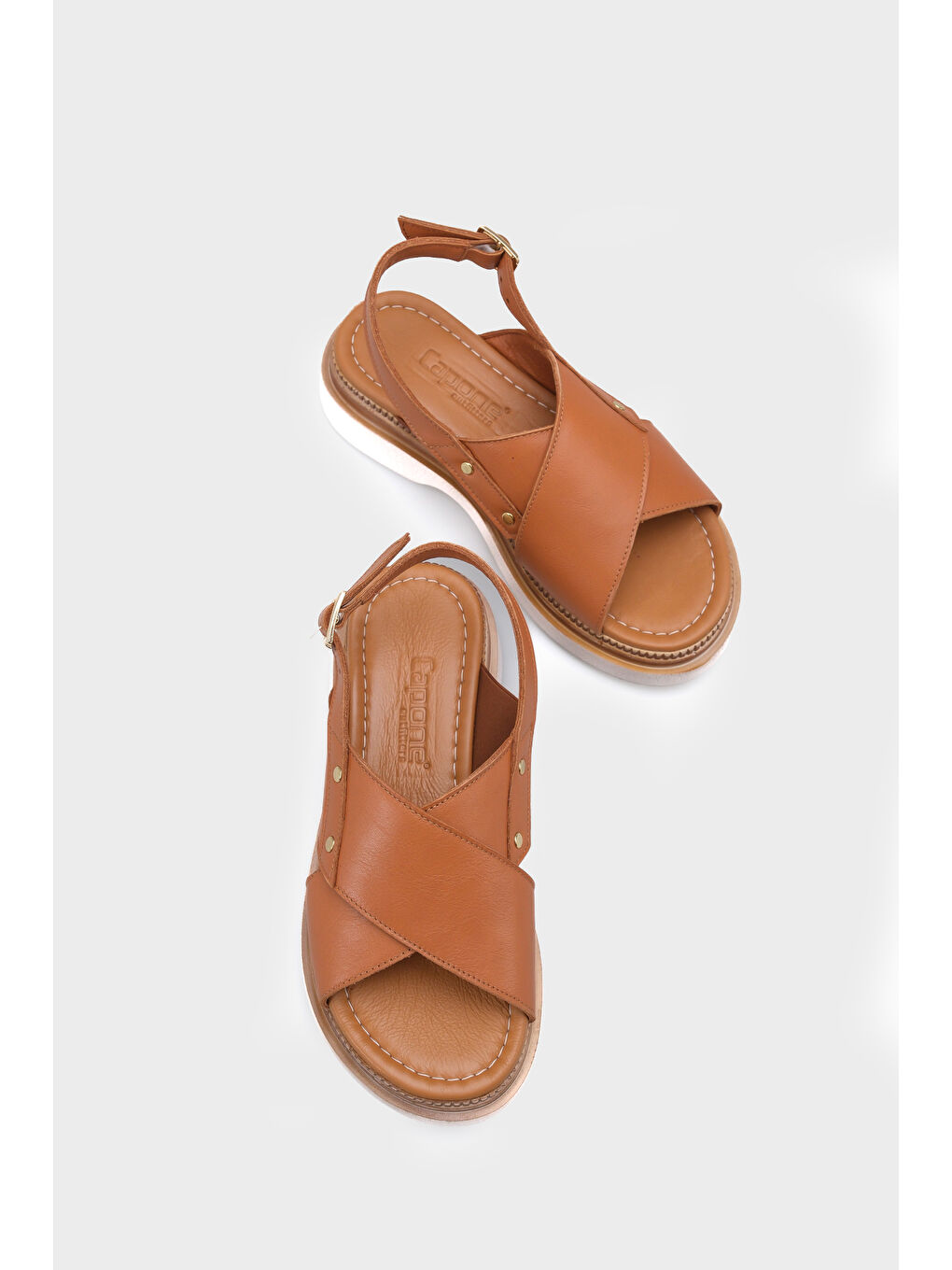 Kahverengi Katy Hakiki Deri Soft Konfor Dolgu Topuk Kadın Sandalet-5