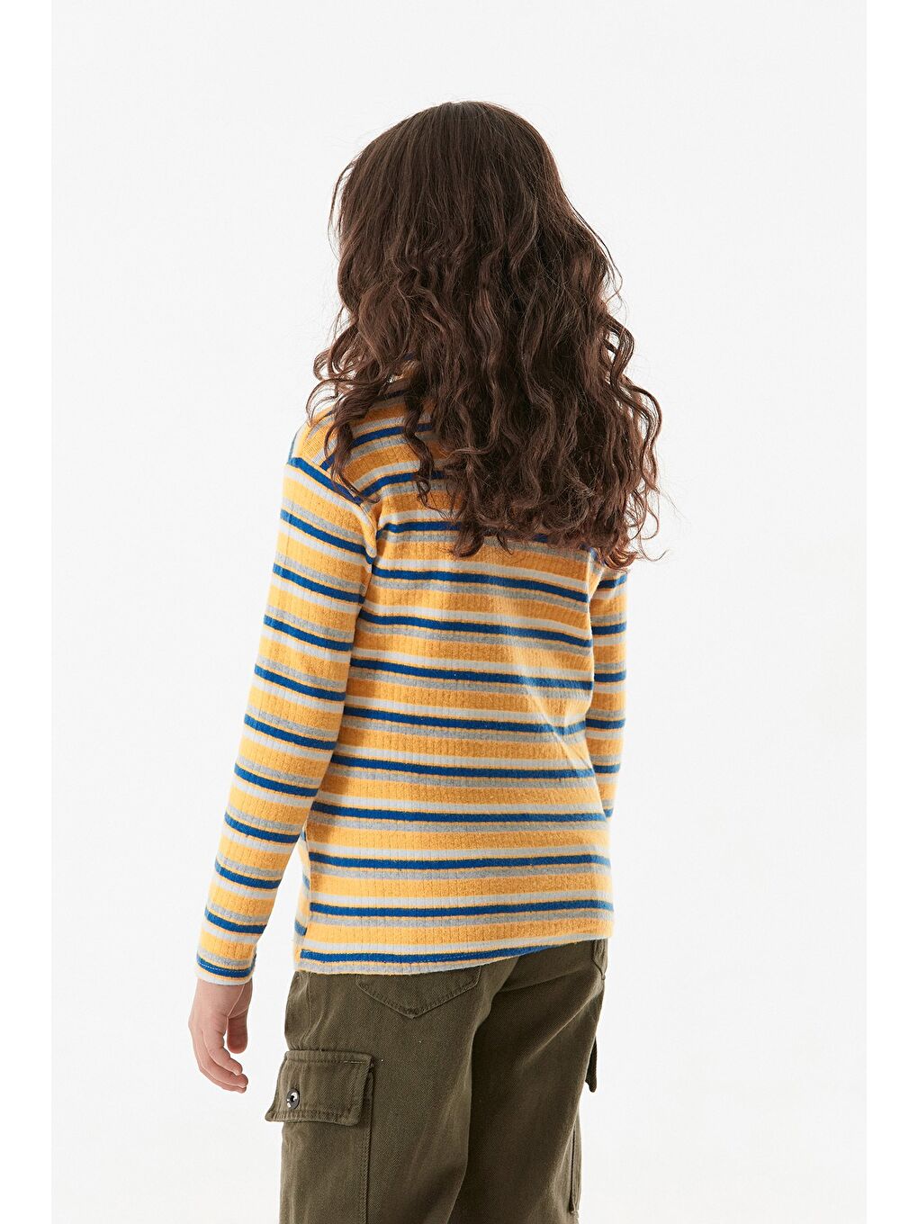 Sarı Çizgili Dik Yaka Kız Çocuk Body-2