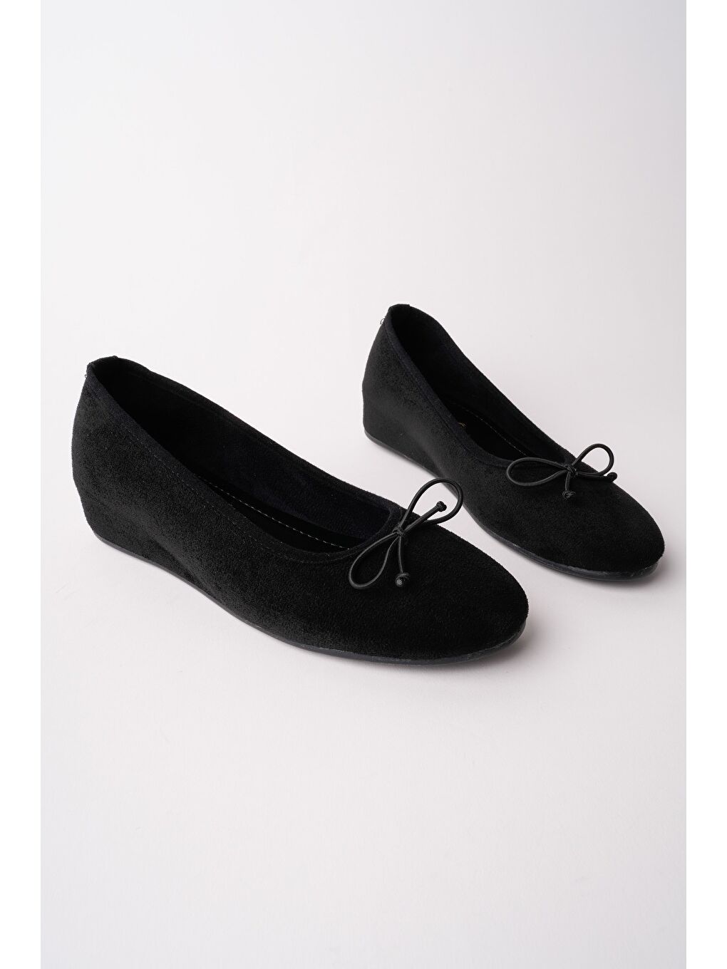 Siyah HİDDEN Gizli Topuklu Fiyonk Detaylı Deri Kadın Babet