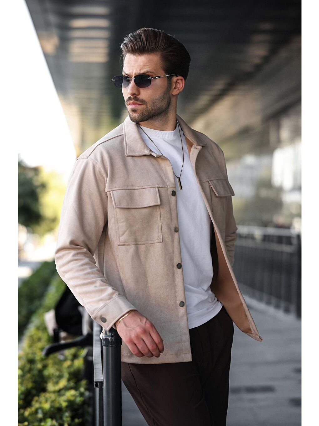 Bej Cep Detaylı Gömlek Yaka Ceket 6748-2