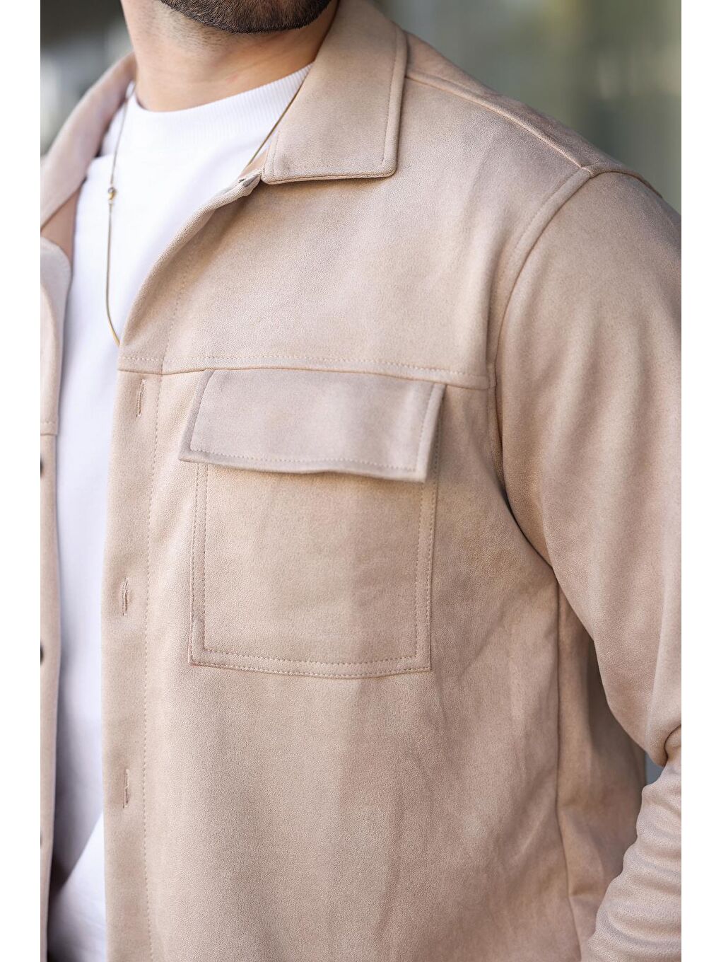 Bej Cep Detaylı Gömlek Yaka Ceket 6748-3