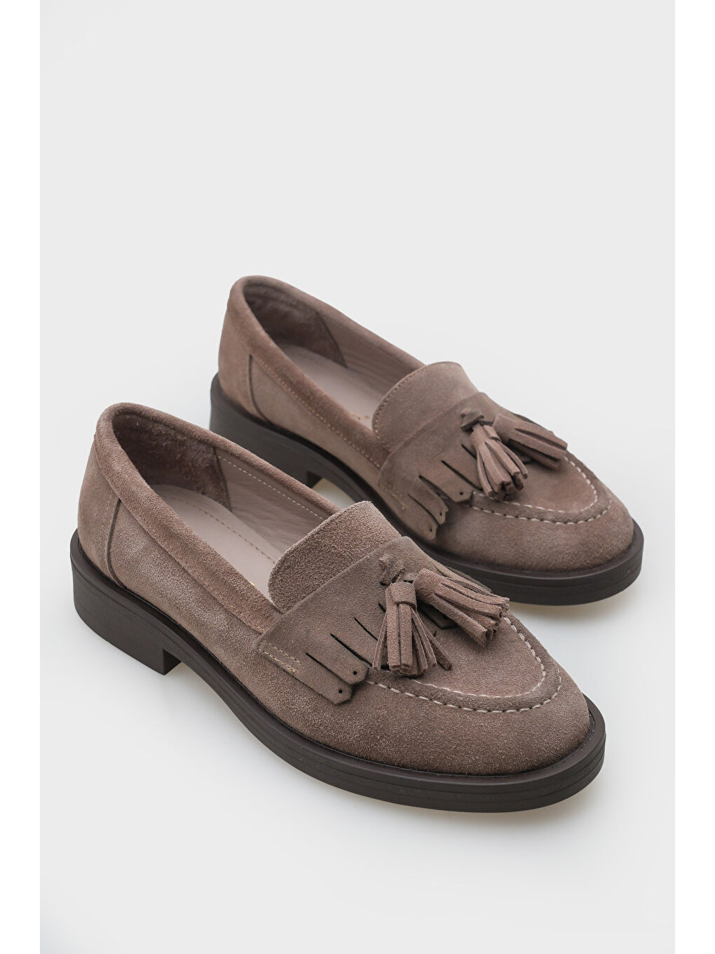 Bej Tish Kadın Hakiki Süet Deri Loafer-1