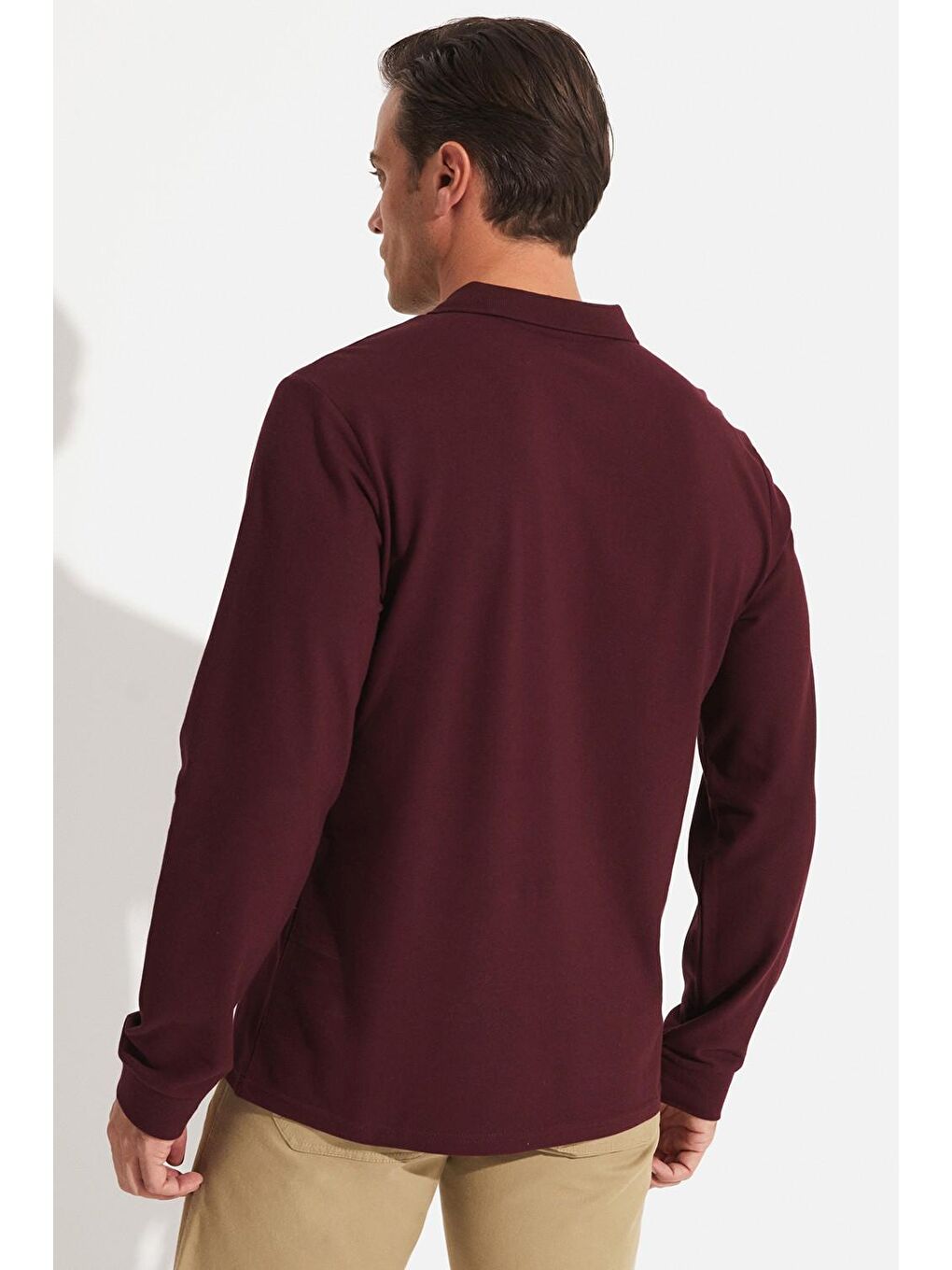 Mürdüm Polo Yaka Uzun Kollu Erkek Tişört-4