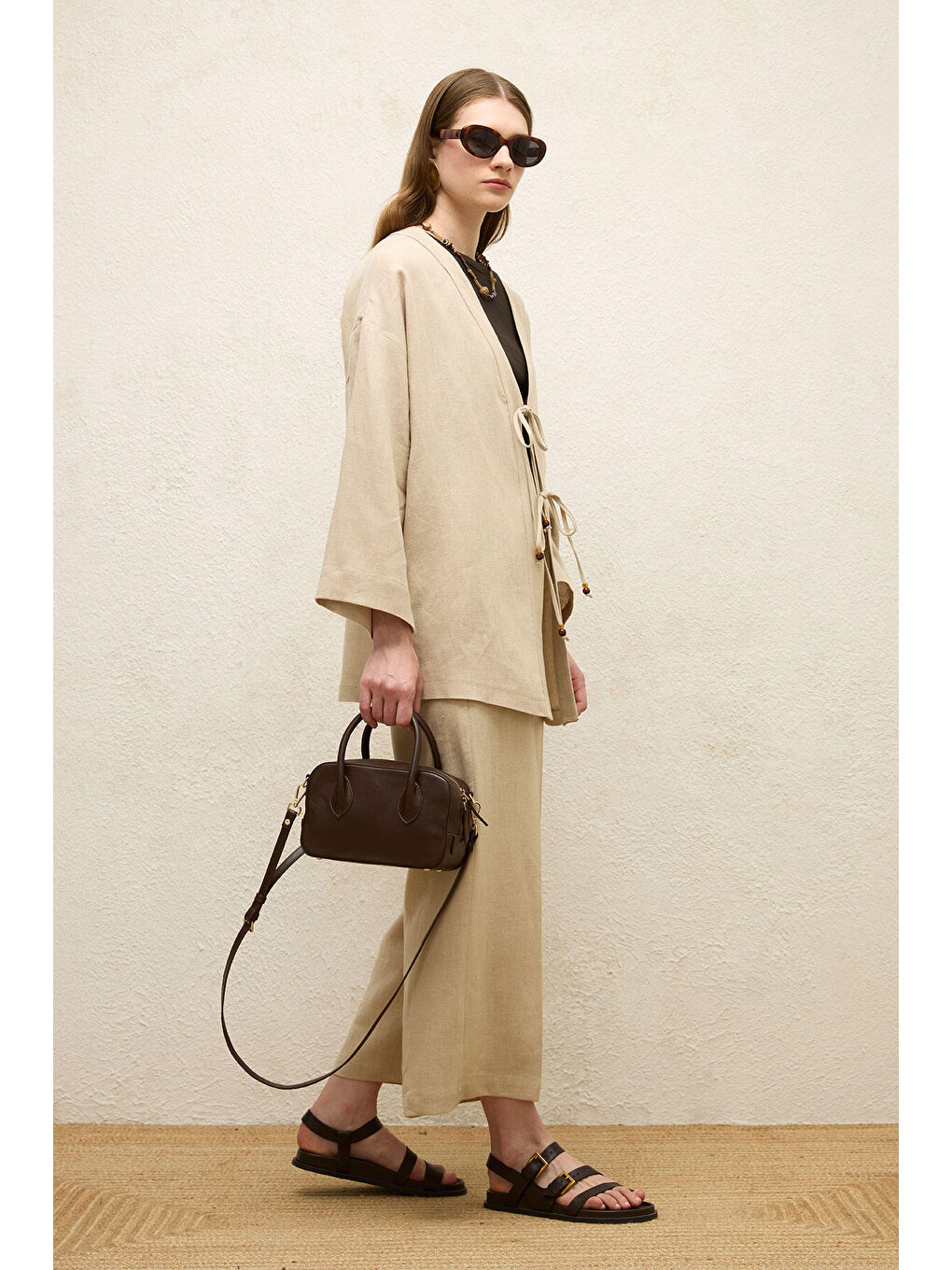 Bej ÜTÜ İZLİ KETEN PANTOLON NATURAL-6