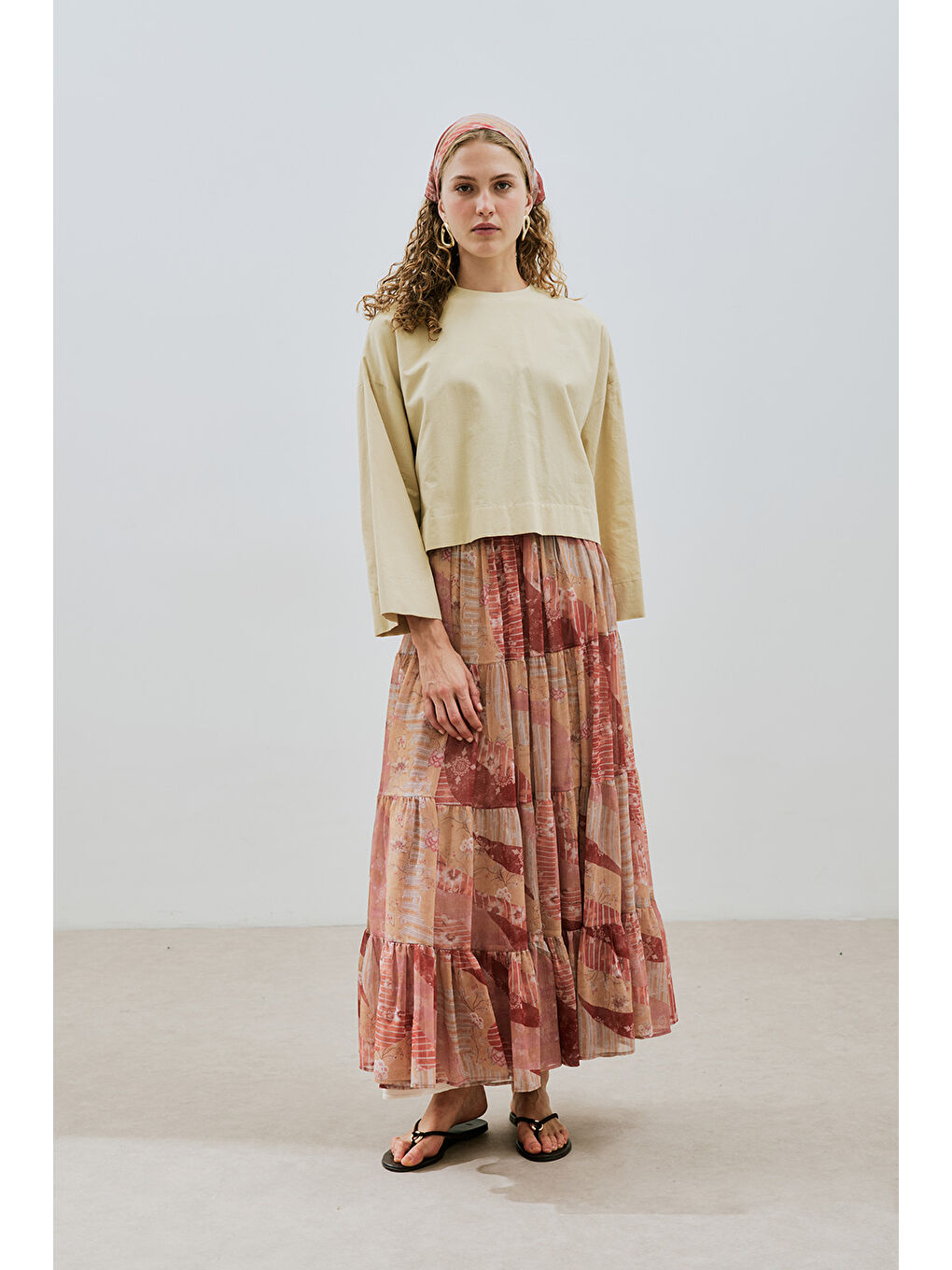 Pembe Uzun Büzgülü Şifon Etek Bohem-1